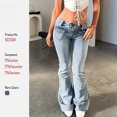 thumbnail image 1 of 2026 New Women's Low Rise Double Button Flap Pocket Light Wash Flare Bell Bottom Denim Jeans, 1 of 5