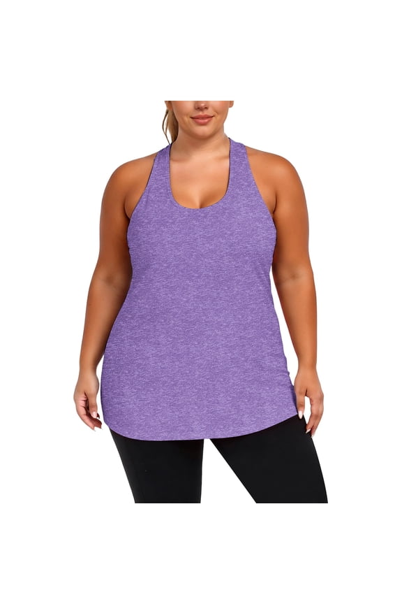 2026 New Women's Plus Size Workout Athletic Tank Tops Cross Backless Racerback Workout Running Sleevelss Shirts(Purple,XL)