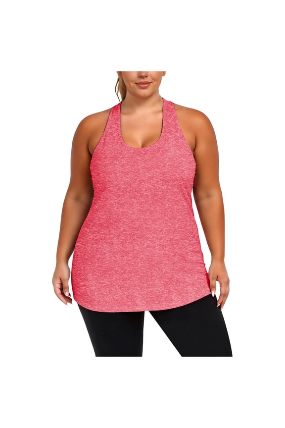 2026 New Women's Plus Size Workout Athletic Tank Tops Cross Backless Racerback Workout Running Sleevelss Shirts(Watermelon Red,XXL)