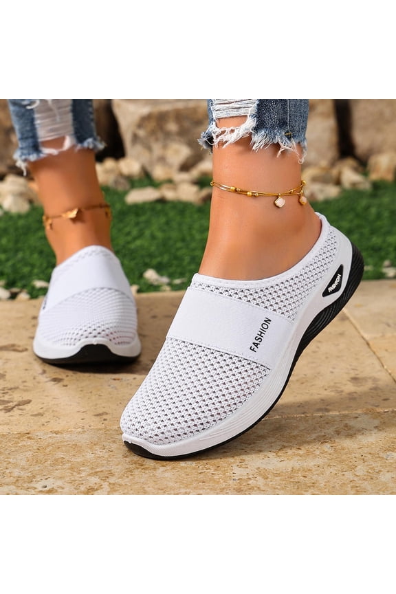 Women's Slip-On Mules Breathable Mesh Summer Slippers Lightweight Soft Sole Casual Shoes(White,6)