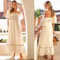 thumbnail image 1 of 2026 New Women's Square Neck Puff Sleeve Maxi Dress, Contrast Ruffle Trim Flowy Long Dress, 1 of 6