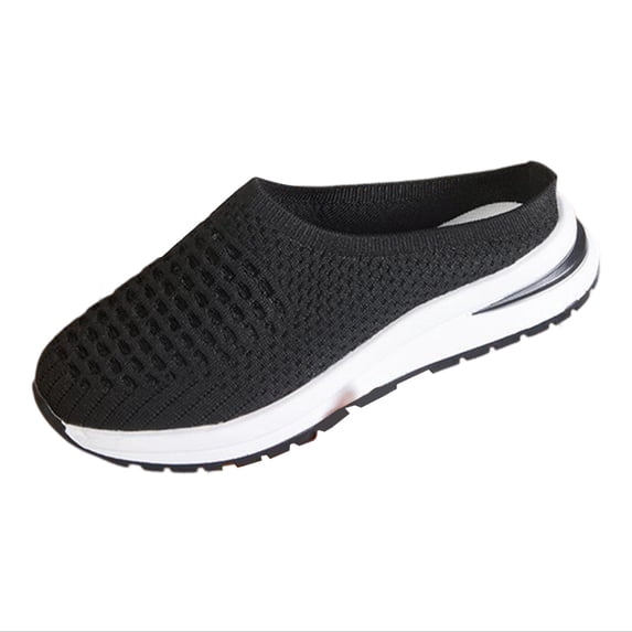 2026 New Womens Breathable Mesh Walking Mules Sneakers Open Back On Shoes(Black,8)