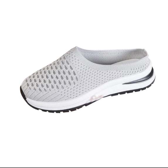 2026 New Womens Breathable Mesh Walking Mules Sneakers Open Back On Shoes(Grey,8.5)