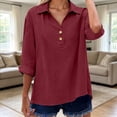 thumbnail image 1 of 2026 New Womens Button Down Shirts Long Sleeve Linen Casual Collared Blouses Loose Fit Summer Clothing(RD2,S), 1 of 3