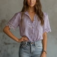 thumbnail image 1 of 2026 New Womens Casual V Neck Short Sleeve Button Down Shirts Business Casual Work Boho Tops Blouses(Purple,XL), 1 of 7