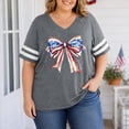 thumbnail image 1 of 2026 New Womens Plus Size Tops 4th of July V Neck Shirt Graphic Loose Fit Flower Short Sleeve Patriotic Tee Casual Summer Tops(Grey,XL), 1 of 3