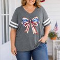 thumbnail image 1 of 2026 New Womens Plus Size Tops 4th of July V Neck Shirt Graphic Loose Fit Flower Short Sleeve Patriotic Tee Casual Summer Tops(Grey,XXL), 1 of 4