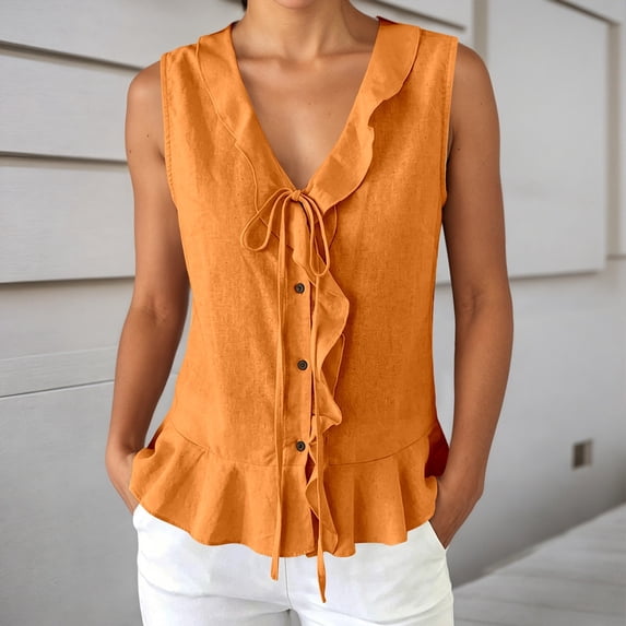 2026 New Womens Sleeveless Sweater Vest Ruffle Button Down Knit Tank Top Summer Trendy Going Out Vest Tops(Yellow,M)