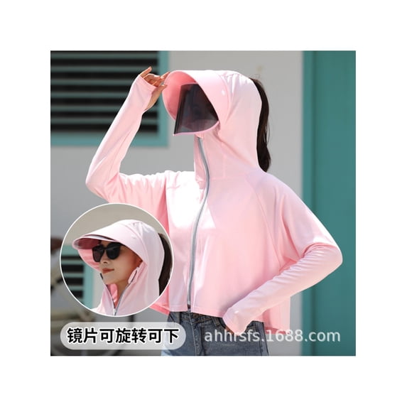 New Womens UPF 50+ Sunscreen Lightweight Women Sun Protection Clothing Running SPF Shirts Summer Breathable T Shirts Hooded Crop Lightweight Quick Dry Hoodie Shirts Workout Jacket Outdoor Pink