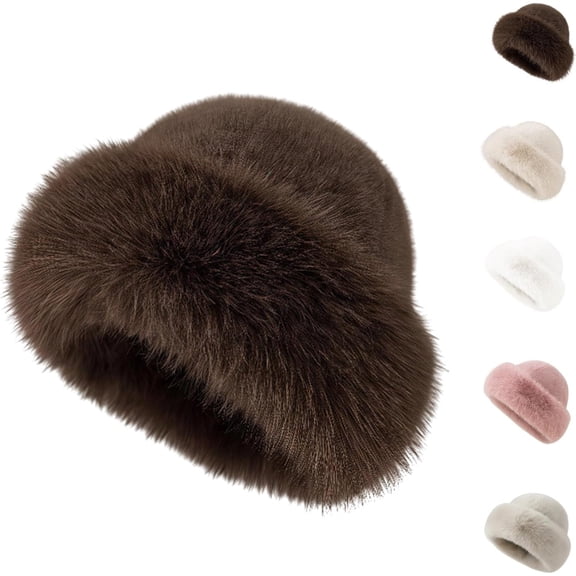 2026 New Womens Winter Faux Fur Bucket Hat,Fur Hat for Women,Soft Plush Fisherman Cap for Cold Weather