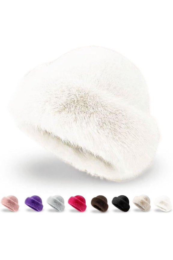 2026 New Womens Winter Faux Fur Bucket Hat, Warm Faux Mink Plush Hat Fluffy Fisherman Fuzzy Bucket Hat