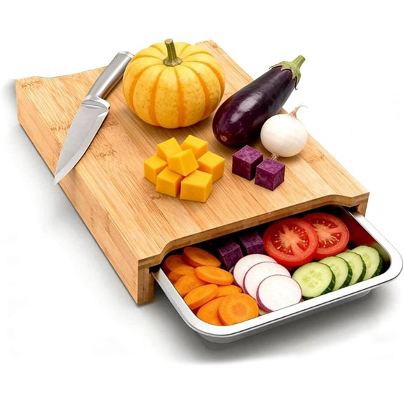 2026 New Wood Cutting Board with Slide-Out Trays Solid Wooden Butcher Block with Removable Drawers, Bamboo Cutting Board with Built-in Catch Trays for Food Waste & Chopped Ingredients, Kitchen Prep P