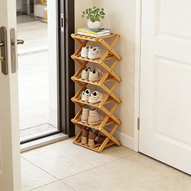 2026 New Wooden Shoe Storage Rack, 6 Tier Bamboo Shoe Rack, Foldable ...