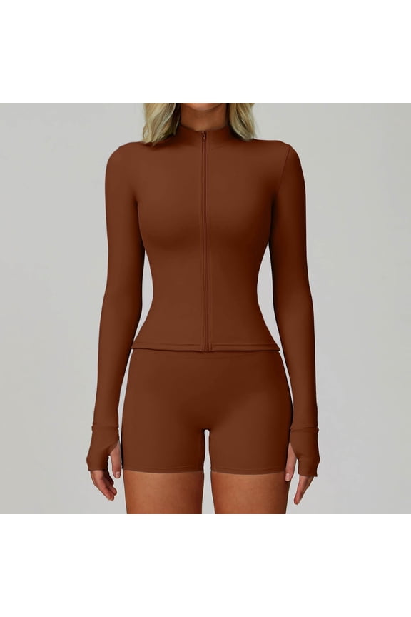 2026 New Workout Jackets for Woman Lightweight Athletic Full Zip Running Jacket Cropped Jackets Slim With Thumb Holes(Coffee,M)