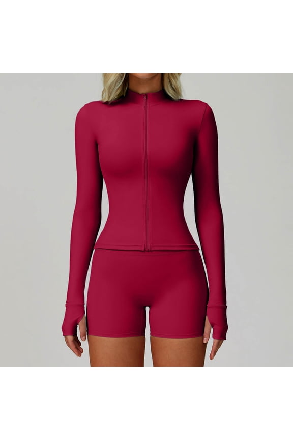 2026 New Workout Jackets for Woman Lightweight Athletic Full Zip Running Jacket Cropped Jackets Slim With Thumb Holes(Red,L)