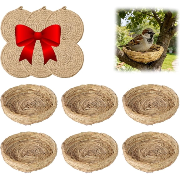 2026 New Woven Straw Bird Nests, Birds Creative Cozy Habitat, Small Animal Breeding Bed Hatch House Cage Accessories for Dove Pigeon Parrot Cuckoo Sparrow Rabbits