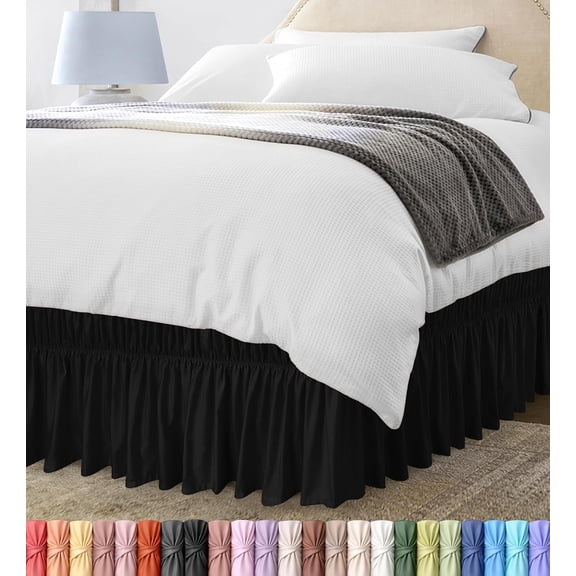 2026 New Wrap Around Ruffle Twin Size Bed Skirt, Adjustable Buckle & Elastic Belt, 15 Inch Drop, Brushed Microfiber, Machine Washable, Fade & Wrinkle Resistant, Black