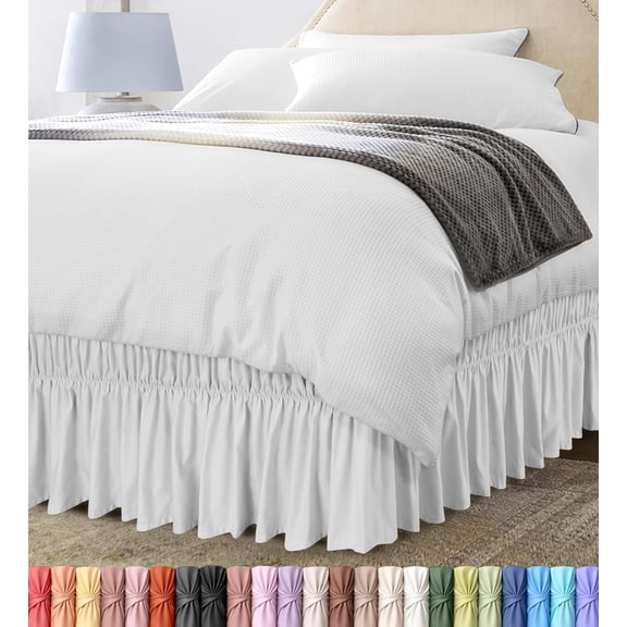 2026 New Wrap Around Ruffle Twin Size Bed Skirt, Adjustable Buckle & Elastic Belt, 15 Inch Drop, Brushed Microfiber, Machine Washable, Fade & Wrinkle Resistant, White