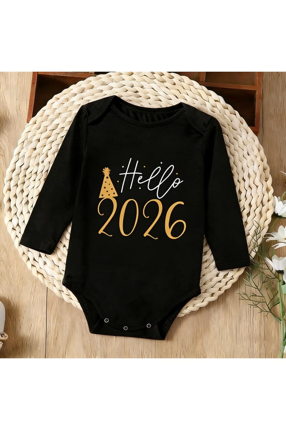 2026 New Year Baby Romper - Hello 2026 Triangle Bodysuit, Long Sleeve Newborn Outfit | Gender Neutral Holiday Set for Photos & First Christmas | Soft, Snug Fit with Snap Closures