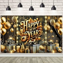2026 New Year Backdrop Black Gold Happy New Year 2026 Photography Background Golden New Year Eve Party Decorations Banner Photo Booth Props
