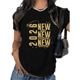thumbnail image 1 of 2026 New Year Blessings Theme Graphic Tee T Shirt Festive Gold Pattern Tops Short Sleeve Round Neck Black S-5XL, 1 of 5