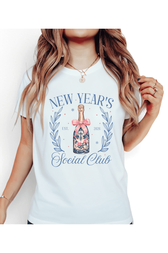 2026 New Year Champagne Bottle Print Tshirt Graphic Tees Festive Party Shirts White S-5XL Holiday Cheer Casual Trendy Classic Tops