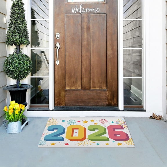 2026 New Year Cute Firework Star Doormats Welcome Mats Gate Pads Entryway Outdoor 32" x 20"