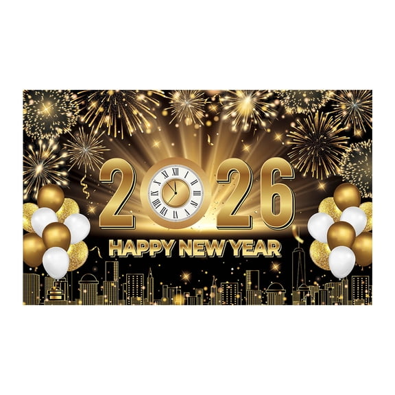 2026 New Year Decorations Banner 70.87x43.31 Inch Extra Large, Happy New Year with Pattern for NYE Party Supplies, Indoor Outdoor Celebration Photography Background Wall Decorations