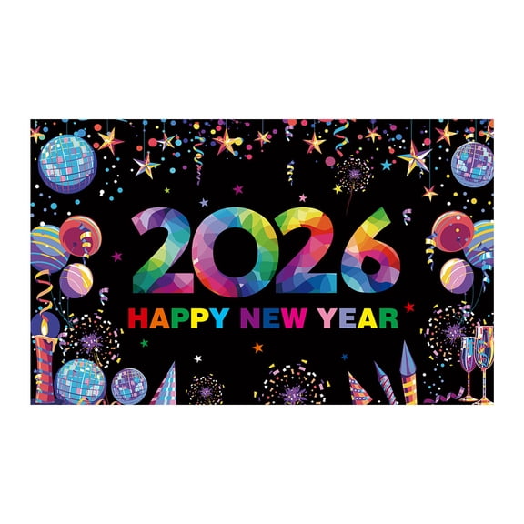 2026 New Year Decorations Banner 70.87x43.31 Inch Extra Large, Happy New Year with Pattern for NYE Party Supplies, Indoor Outdoor Celebration Photography Background Wall Decorations