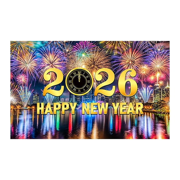 2026 New Year Decorations Banner 70.87x43.31 Inch Extra Large, Happy New Year with Pattern for NYE Party Supplies, Indoor Outdoor Celebration Photography Background Wall Decorations