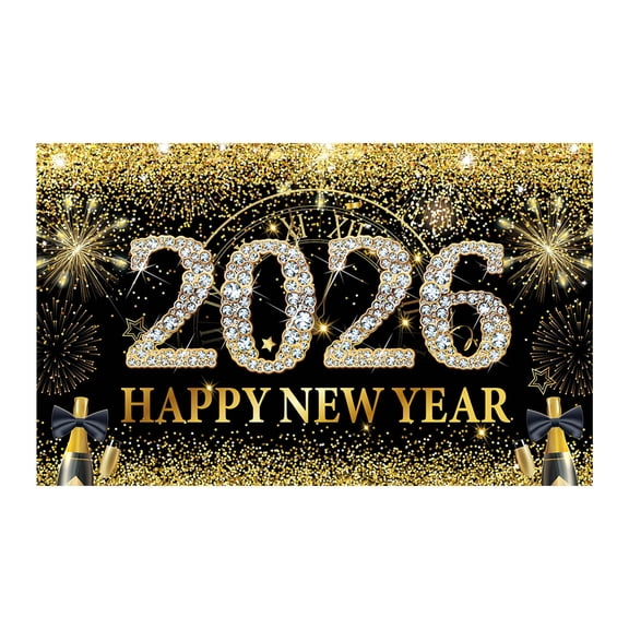 2026 New Year Decorations Banner 70.87x43.31 Inch Extra Large, Happy New Year with Pattern for NYE Party Supplies, Indoor Outdoor Celebration Photography Background Wall Decorations