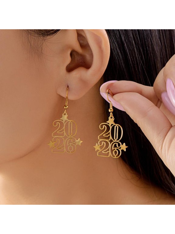 2026 New Year Digital Earrings Fashion Elegant Stars Geometric Earrings New Year Party Jewelry Birthday Anniversary Gifts