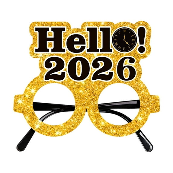 2026 New Year Glasses, 1 Pack Party Plastic Eyeglasses for New Years Eve Party, Countdown, Photo Booth, Gold & Silver Glitter Photo Props for Adults, Celebration Decorations