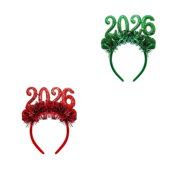 2026 New Year Headband Christmas Red Headbands for Women Girls Fashion Glitter Ribbon(Red Green)