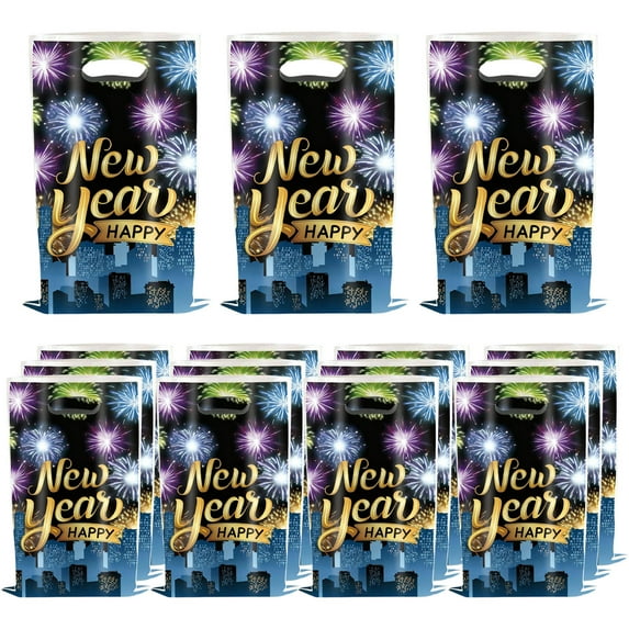 2026 New Year Party Gift Bags - 20 Pack Multicolor Plastic Favor Bags for New Year's Eve Celebration, Candy and Snack Wrapping