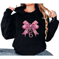 thumbnail image 1 of 2026 New Year Pink Bow Theme Glitter Pattern Graphic Trendy Tee T Shirt Top Hooded long-sleeved Black S-2XL, 1 of 7