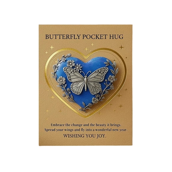 2026 New Year Pocket Hug Keepsake – a Symbol of Hope, Strength & Love, Deep Blue Heart Stone Pocket Hug Token Witn Gold-Accented Card, Inspirational Gift for Friends & Family