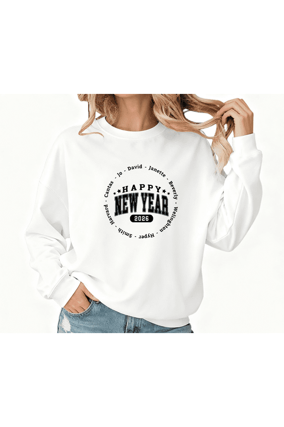 2026 New Year Print Tshirt Graphic Tees Shirts White Festive Round Logo S-5XL Tops