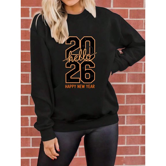 2026 New Year Sweatshirt - Unisex Crewneck Long Sleeve Graphic Tee, White Oversized Top for New Year Celebration, Casual Apparel