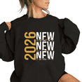 thumbnail image 1 of 2026 New Year Theme Graphic Tee T Shirt Gold Text Pattern Graphic Tops Breathable Round-neck long-sleeved Black S-3XL, 1 of 6