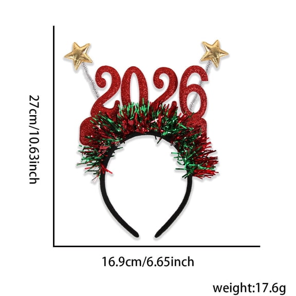2026 New Year's Eve Party Headband - Christmas Headband - Festive Party Dress-Up Hairband, Star and Tinsel Embellishments - New Year's Eve Celebration Accessory 1Pcs Red