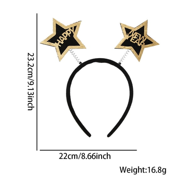 2026 New Year's Party Headband Black Gold Ribbon Star Hair Band For Men Women Happy New Year Festival Party Decoration Supplies
