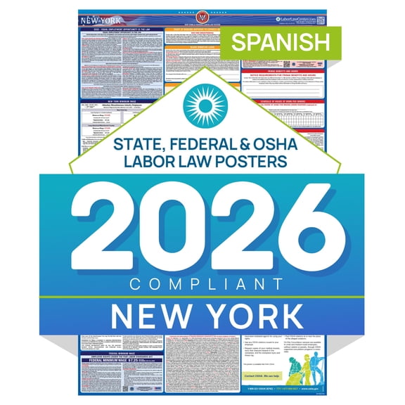 2026 New York Labor Law Poster State & Federal Compliance in Spanish OSHA, EEOC, FMLA, Minimum Wage Durable, Laminated & Waterproof Workplace Employment Poster Made in USA 26 x 39.5