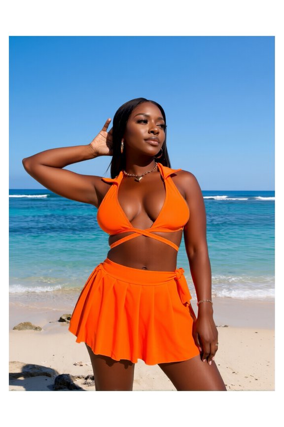 2026 New module Women's Two Piece Skirt Set Sexy Halter Neck Crop Top and Pleated Mini Skirt Co-ord Summer Streetwear