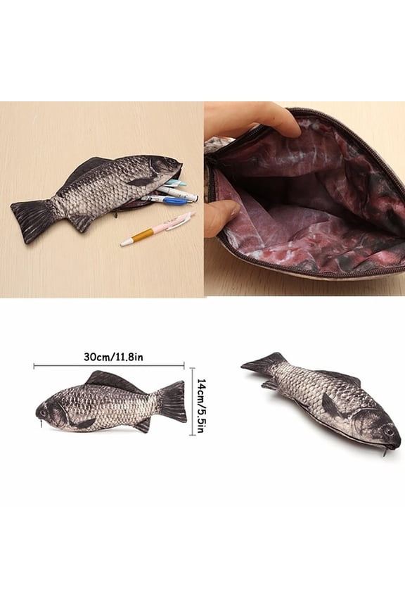 2026 NewRealistic Fish Pencil Case, Creative 3D Printed Zipper Pouch for Stationery, Funny Fish Shape Cosmetic Makeup Bag for Students, Teens, Office Supplies Organizer,11.8IN