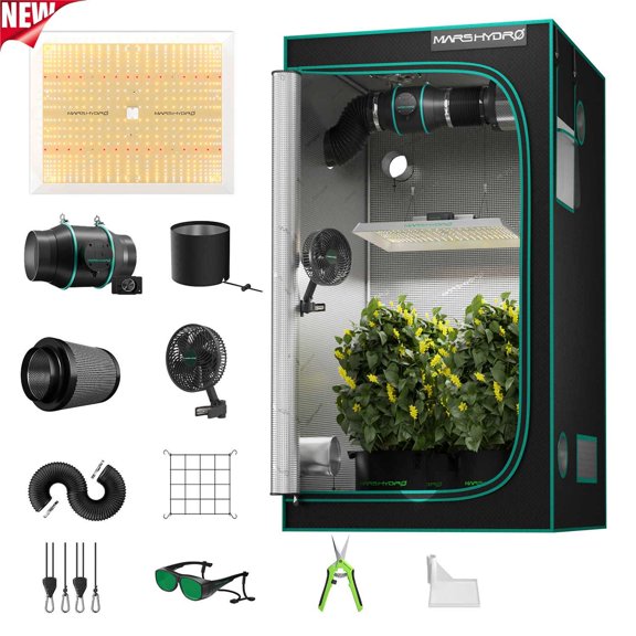 2026 Newest Mars Hydro 4x4X6 Complete Grow Tent KitTSW 2000 300W Dimmable Full Spectrum LED Grow Light6 Clip Fan with RJ12 Por4 Ventilation System with RJ12 Port