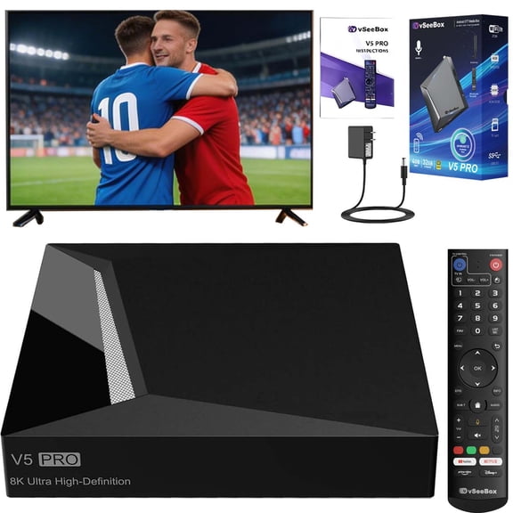 2026 Newest Vseebox V5 pro Smart TV Box, Vsee box V5 Pro Version Voice Control,6K HDMI&Ethernet Cable, Android 12, Bluetooth Remote