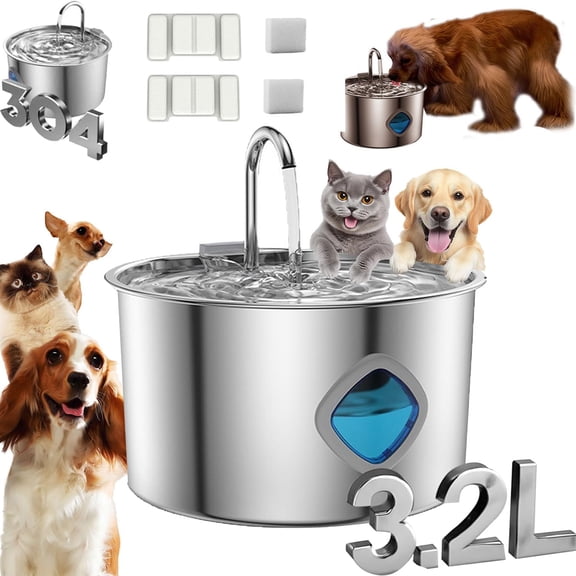 2026 Next-Gen Stainless Steel Dog Water Bowl Fountain, 3.2L / 108oz Large-Capacity Pet Water Dispenser with Automatic Circulation for Dogs & Cats