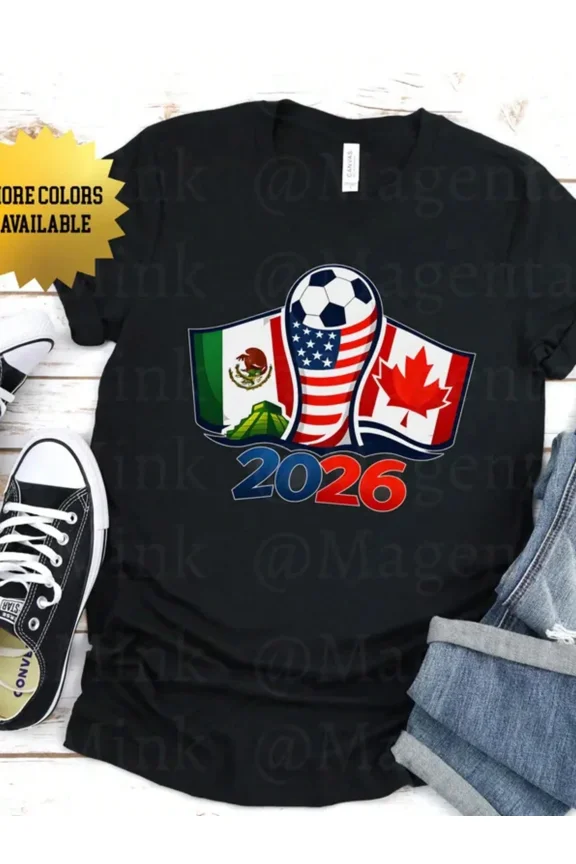 2026 North American Soccer Fan T-Shirt - USA Mexico Canada Unity Flag Graphic Tee - Retro Sports Tournament Apparel - Unisex Cotton Short Sleeve Top for Men Women - Athletic Celebration Gear