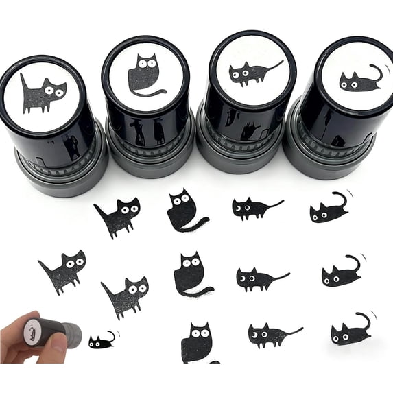 2026 Novelty Cute Black Cat Kitten Stamps for Stamp Cards,Mini Stamps Teacher Reward Stamp, Letters and Diaries Decorative Mini Stamps (D)